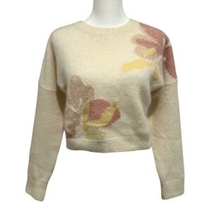 Petite Studio NYC Bailey Floral Mohair-Wool Blend Cropped Sweater Pastel New XXS